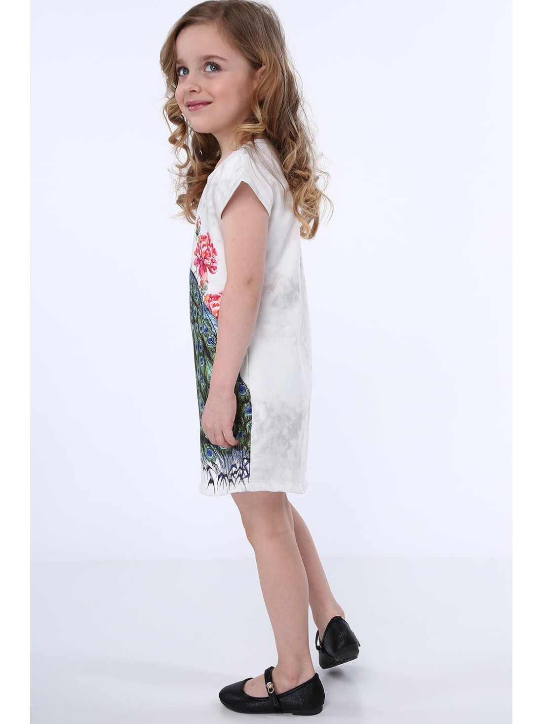 Cream dress with a peacock NDZ8128 - Online store - Boutique